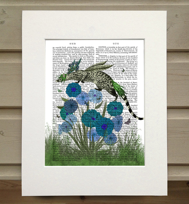 African Genet On Blue Flowers, Book Print, Art Print, Wall Art