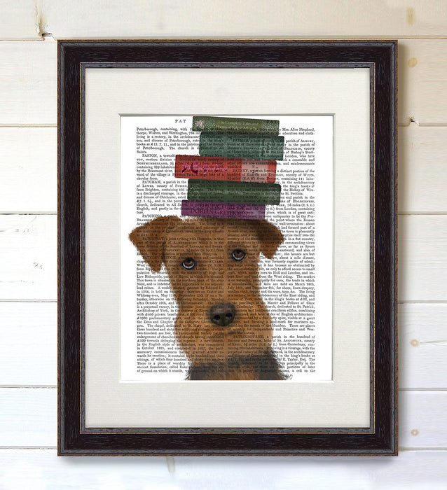 Airedale and Books Dog Book Print, Art Print, Wall Art