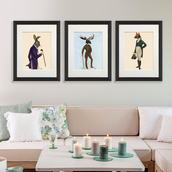 Collection - 3 prints, Hare, Moose & Fox Regency Art Print, Canvas Wall Art