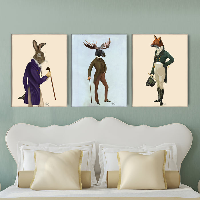 Collection - 3 prints, Hare, Moose & Fox Regency Art Print, Canvas Wall Art