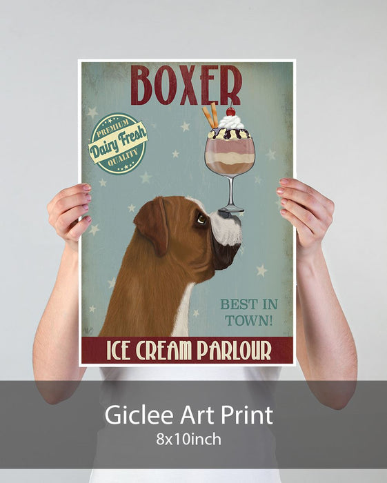 Boxer Ice Cream, Dog Art Print, Wall art | Print 18x24inch