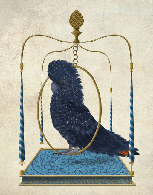 Blue Parrot on Swing, Bird Art Print, Canvas, Wall Art | FabFunky