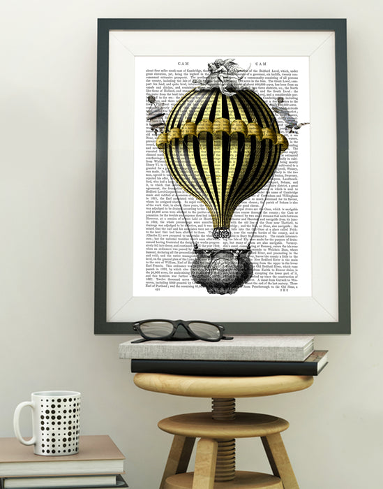 Baroque French Hot Air Balloon, Black & Yellow, Book Print, Art Print, Wall Art