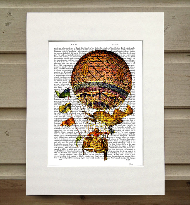 Hot Air Balloon with Flags, Book Print, Art Print, Wall Art
