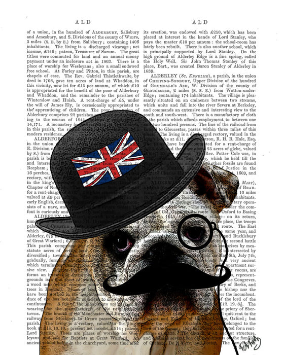 British Bulldog in Bowler Hat Book Print, Art Print, Wall Art