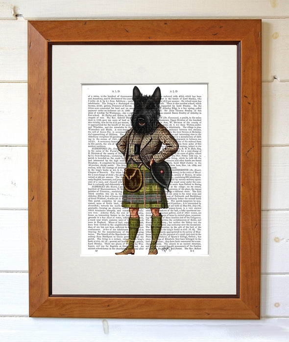 Scottish Terrier in Kilt Dog Book Print, Art Print, Wall Art