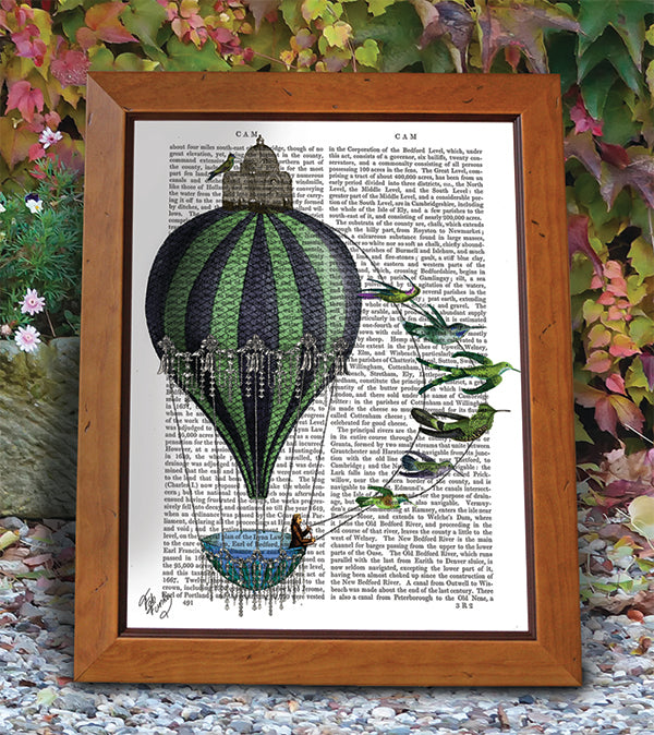 Hot Air Balloon and Birds, Book Print, Art Print, Wall Art