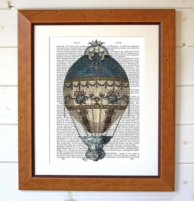 Baroque French Hot Air Balloon, Blue & Cream, Book Print, Art Print, Wall Art