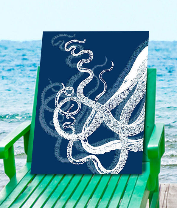 Octopus Tentacles, White on Seafoam, Mustard or Navy Blue, Nautical print, Coastal art
