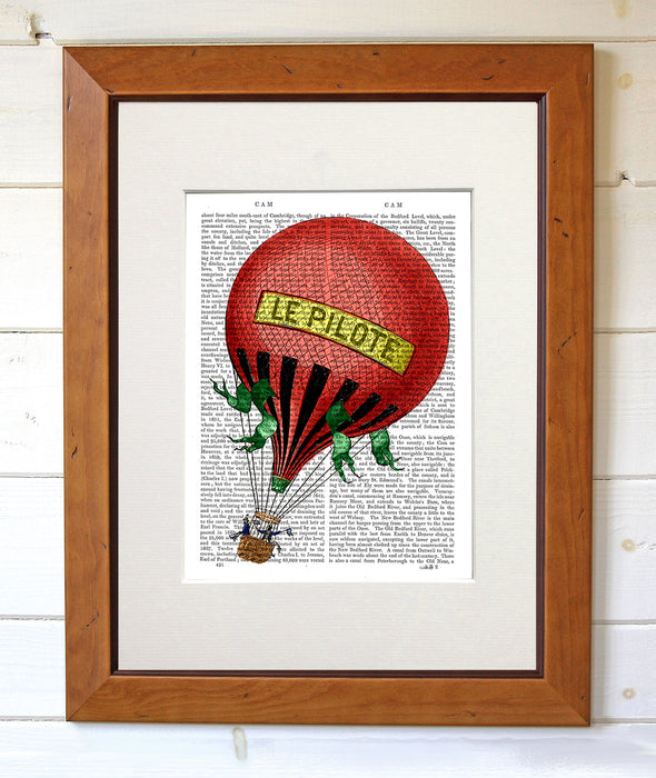 Le Pilote Red Hot Air Balloon, Book Print, Art Print, Wall Art