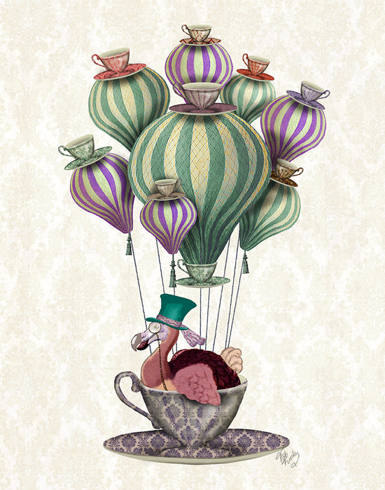 Dodo Bird in Teacup Hot Air Balloon Art Print, Wall Art
