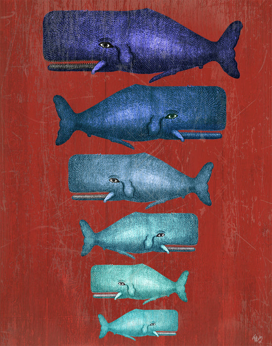 Whale Family, Ocean Mammal Nautical Print, Coastal Art