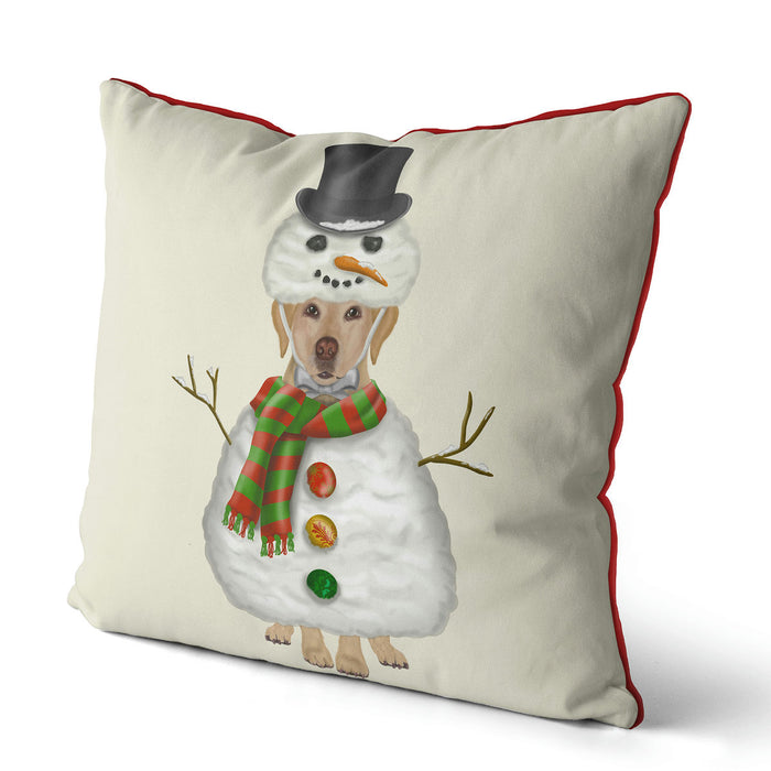 Yellow Labrador, Snowman Costume, Dog Christmas Cushion / Throw Pillow