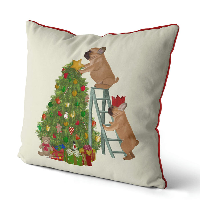 French Bulldog Tree Ladder, Dog Christmas Cushion / Throw Pillow