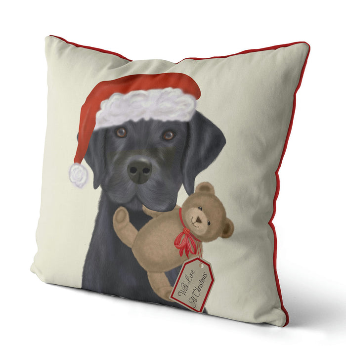 Black Labrador and Teddy, Dog Christmas Cushion / Throw Pillow