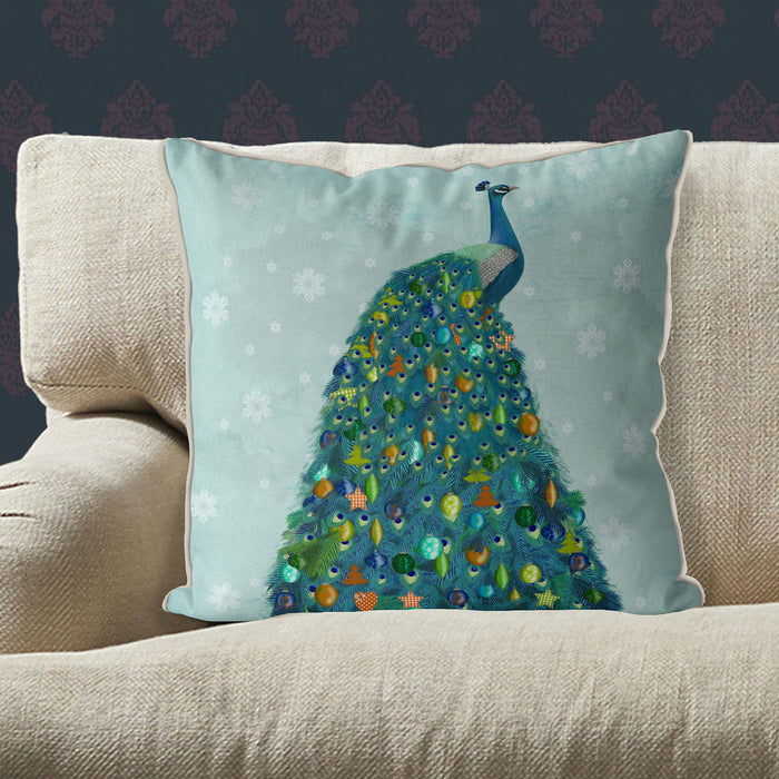 Peacock Christmas Tree, Christmas Cushion / Throw Pillow