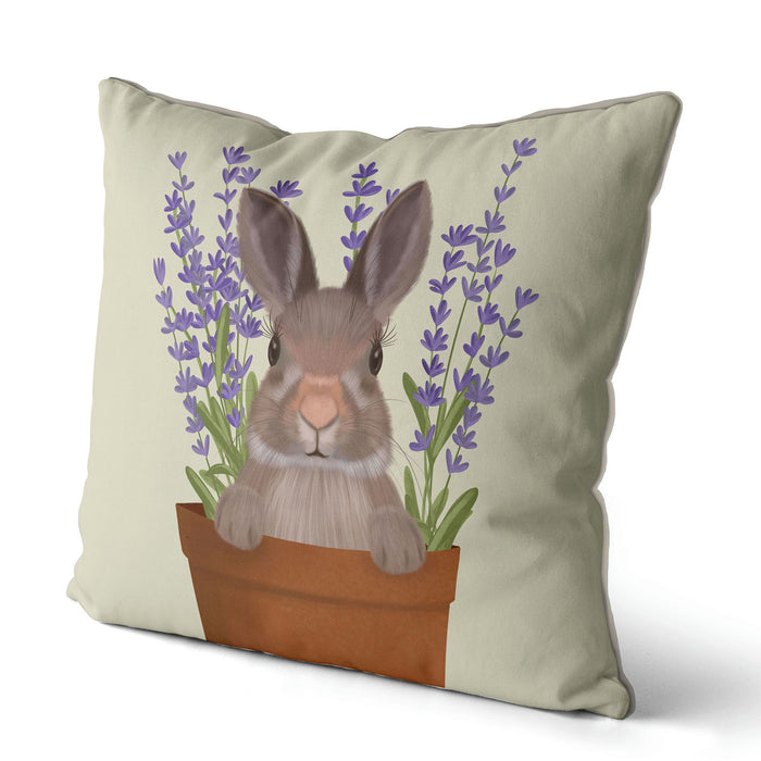 Bunny In Lavender Pot, Cushion / Throw Pillow