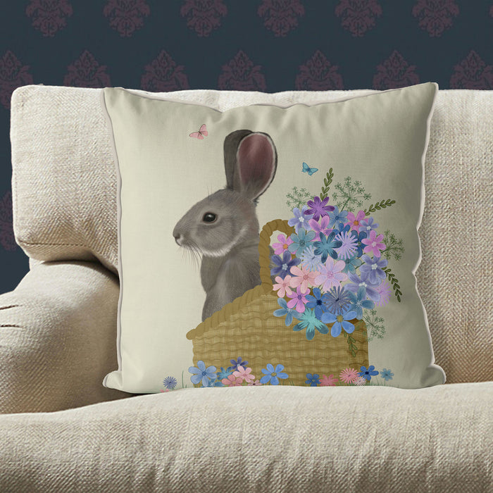 Bunny In Basket with Flowers, Cushion / Throw Pillow