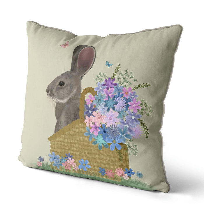 Bunny In Basket with Flowers, Cushion / Throw Pillow