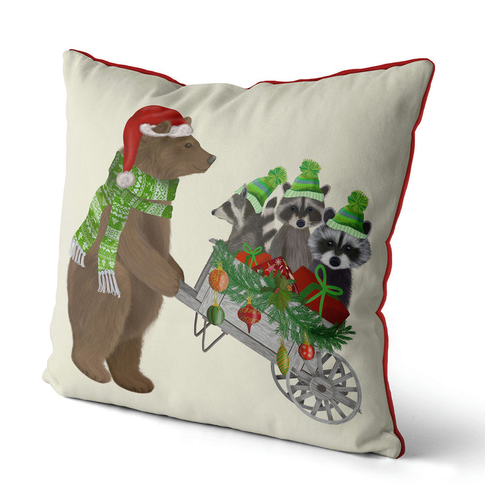 Bear and Wheelbarrow, Christmas Cushion / Throw Pillow