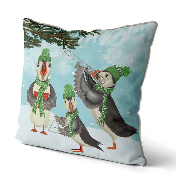 Puffin Christmas Band, Cushion / Throw Pillow