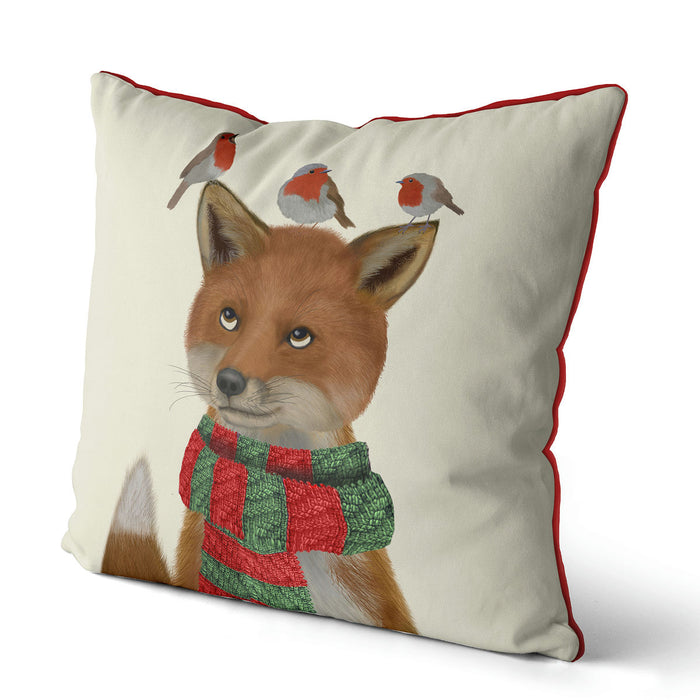 Fox and Robins, Christmas Cushion / Throw Pillow