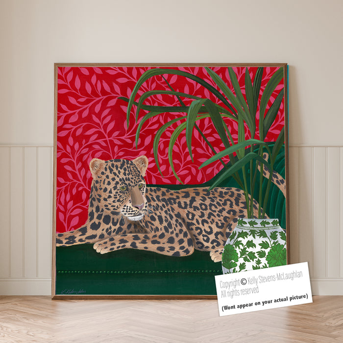 Leopard Green Chaise Longue | Limited Edition Print | Kelly Stevens-Mc — FabFunky leopard-green-chaise-longue-limited-edition-print-kelly-stevens-mc-fabfunky