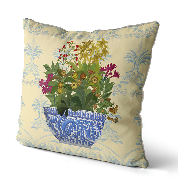 Chinoiserie Bowl with Wild Flowers 2, Cushion / Throw Pillow
