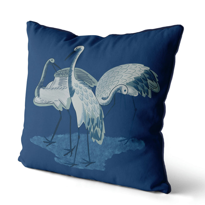 Crane Trio on Blue, Bird Cushion / Throw Pillow