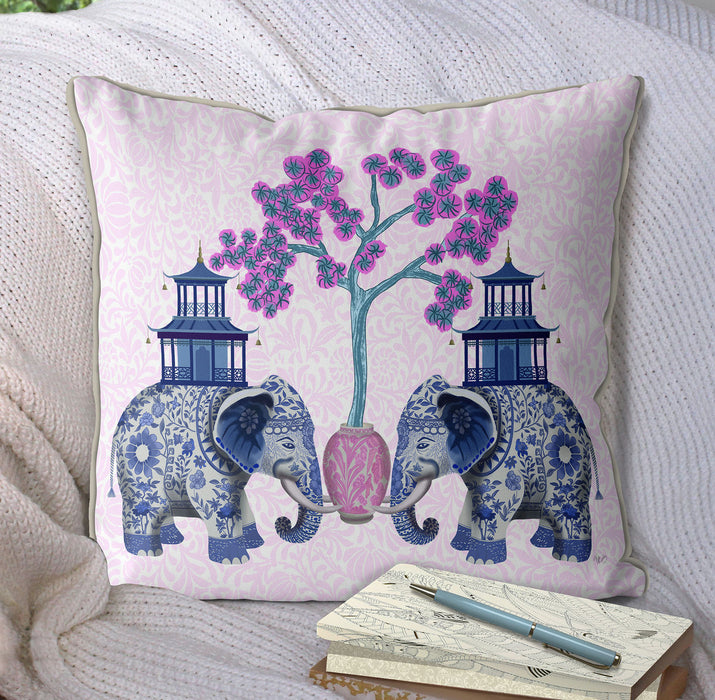 Chinoiserie Elephants and Cherry Blossom, Cushion / Throw Pillow