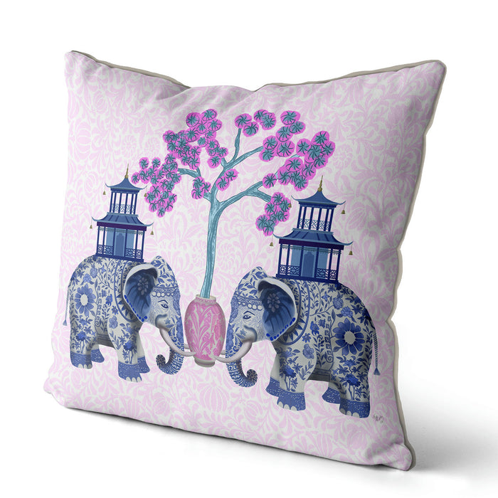 Chinoiserie Elephants and Cherry Blossom, Cushion / Throw Pillow