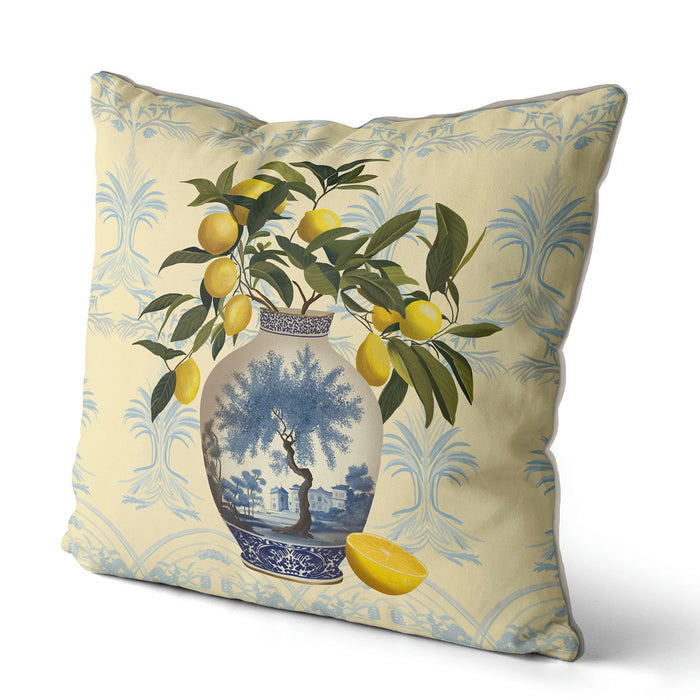 Lemon Tree in Vase 1, Chinoiserie Cushion / Throw Pillow