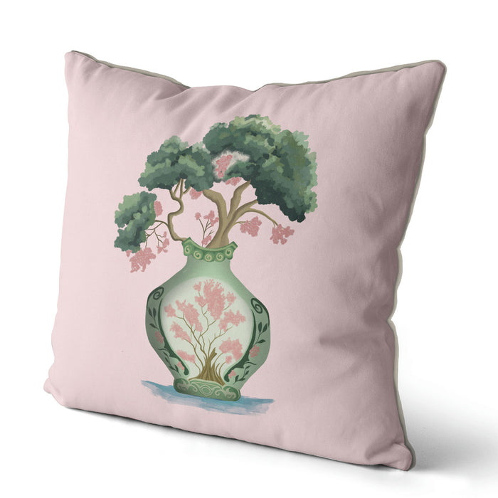 Pink Green Vase 2, Cushion / Throw Pillow