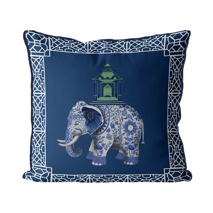 Elephant and Pagoda, Chinoiserie Cushion / Throw Pillow