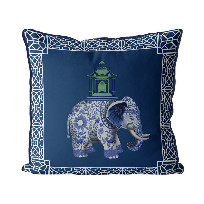 Elephant and Pagoda, Chinoiserie Cushion / Throw Pillow