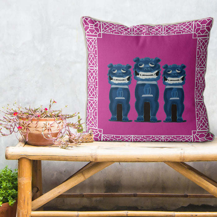 Lion Dog Trio, Chinoiserie Cushion / Throw Pillow