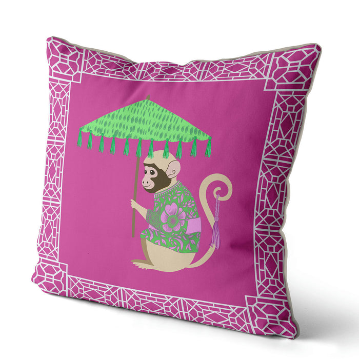 Monkey Parasol, Chinoiserie Cushion / Throw Pillow