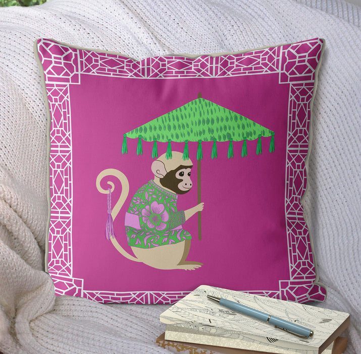 Monkey Parasol, Chinoiserie Cushion / Throw Pillow