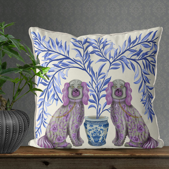 Staffordshire Dog Twins, Chinoiserie Cushion / Throw Pillow