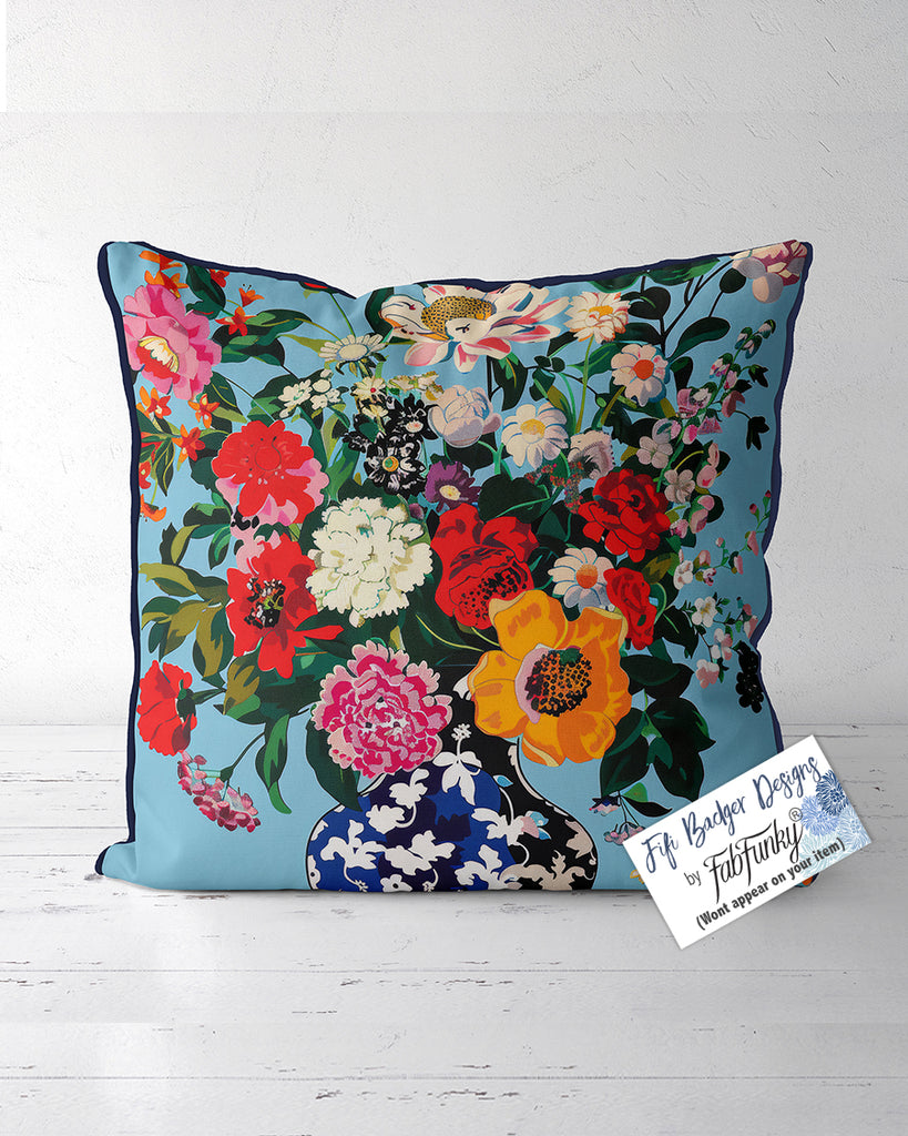 Gracious Floral Cushion Throw Pillow Indoors or Outdoors — FabFunky, image size:819x1024
