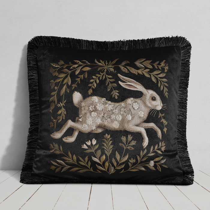 The White Hare Luxury Fringed Velvet Cushion Throw Pillow Cover