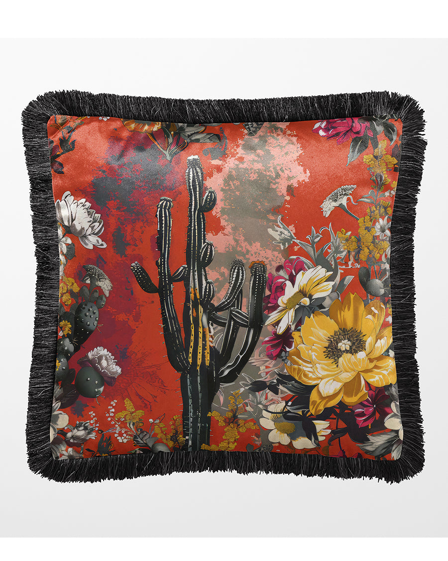 Luxury Fringed Velvet Cushion Throw Pillow Cover Prickly Palooza, Sun