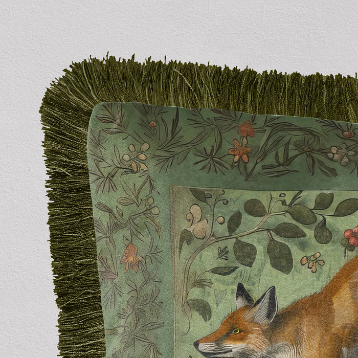 Medieval Fox 2 Luxury Fringed Velvet Cushion Throw Pillow Cover