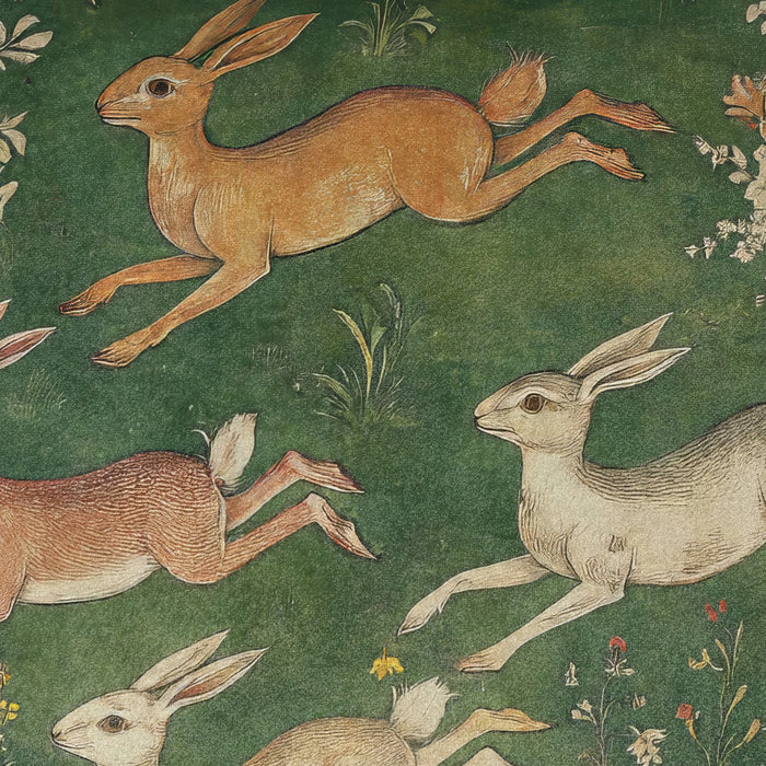 Medieval Hares 3 Luxury Fringed Velvet Cushion Throw Pillow Cover