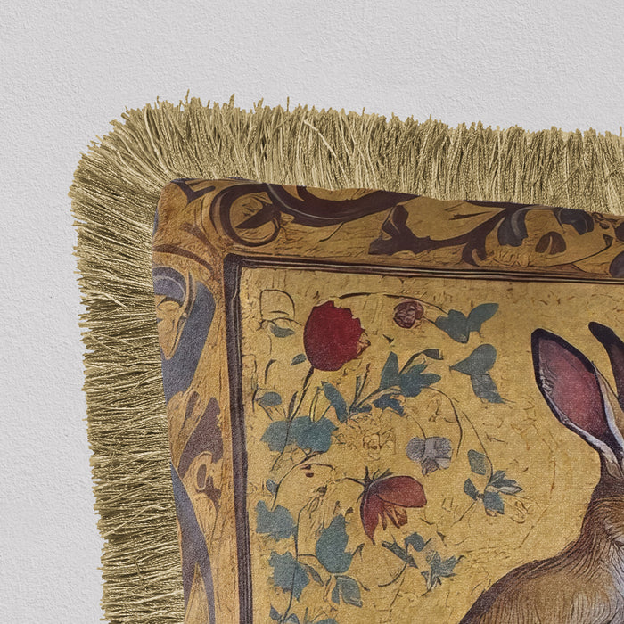 Medieval Hare5 Luxury Fringed Velvet Cushion Throw Pillow Cover