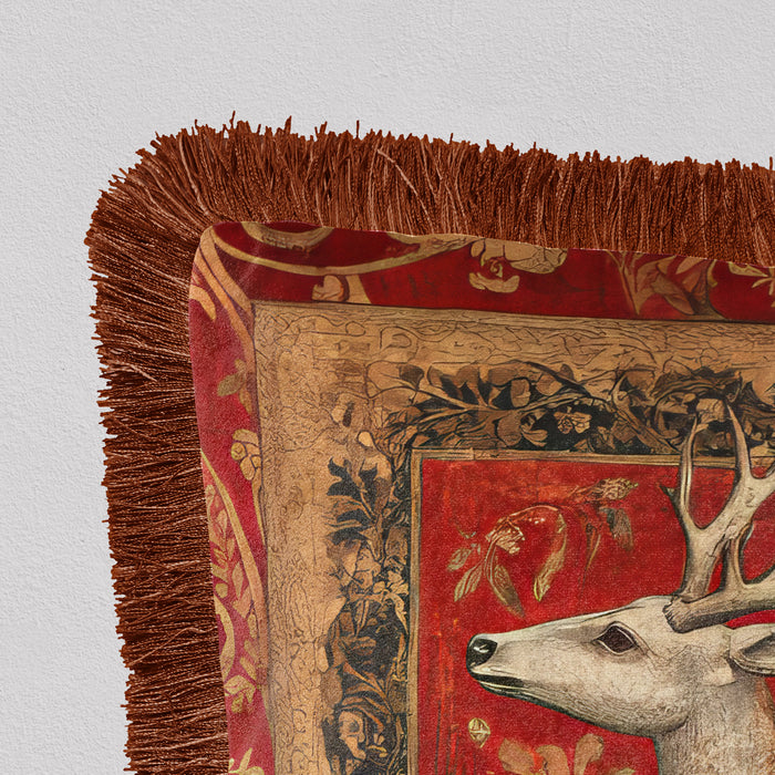 Medieval Stag 5 Luxury Fringed Velvet Cushion Throw Pillow Cover