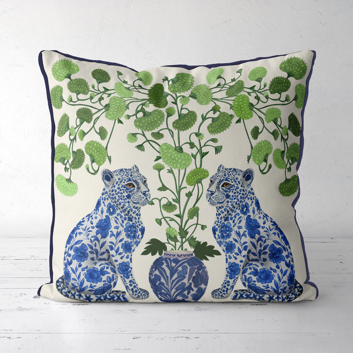 Chinoiserie Leopard Twins Cushion Pillow Choice of Luxury Velvet / Cotton / Outdoor
