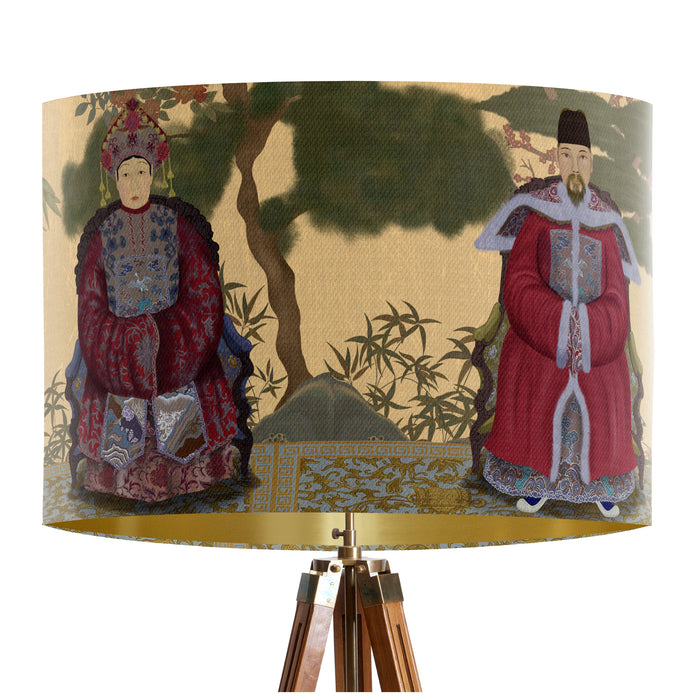 Ancestors On Gold Chinoiserie Lamp shade, Drum, Pendant Lighting