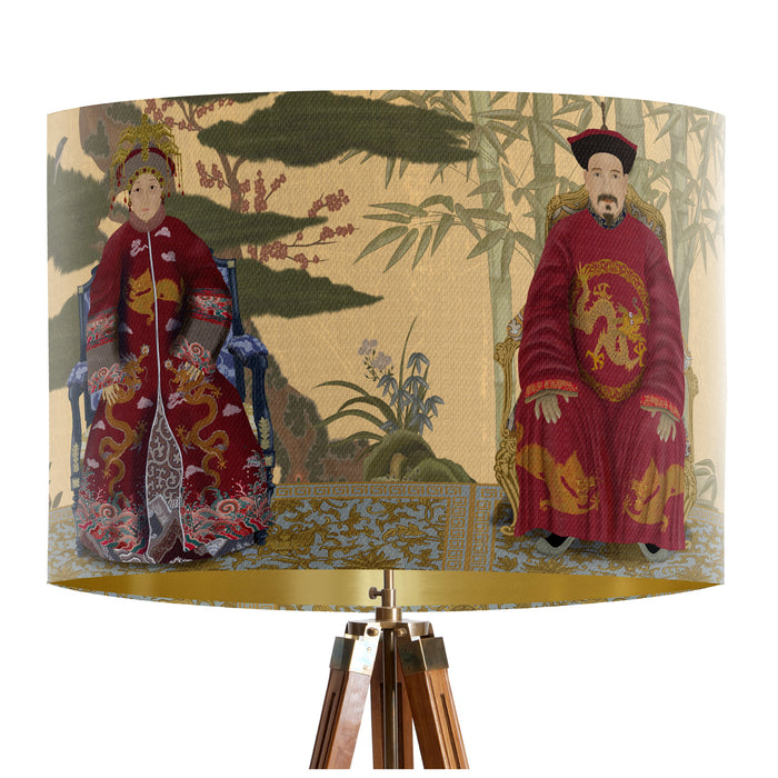 Ancestors On Gold Chinoiserie Lamp shade, Drum, Pendant Lighting