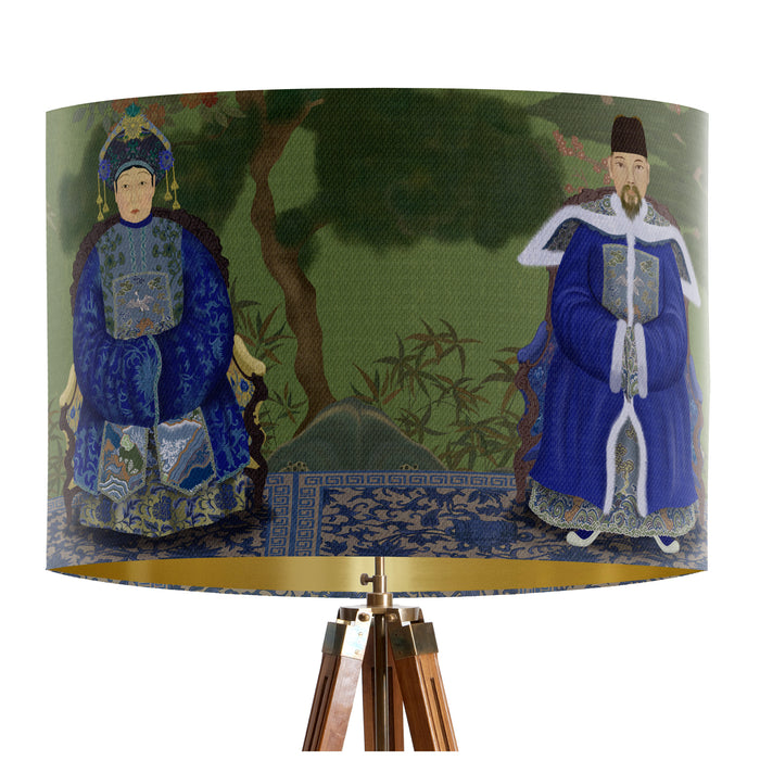 Ancestors On Green Chinoiserie Lamp shade, Drum, Pendant Lighting